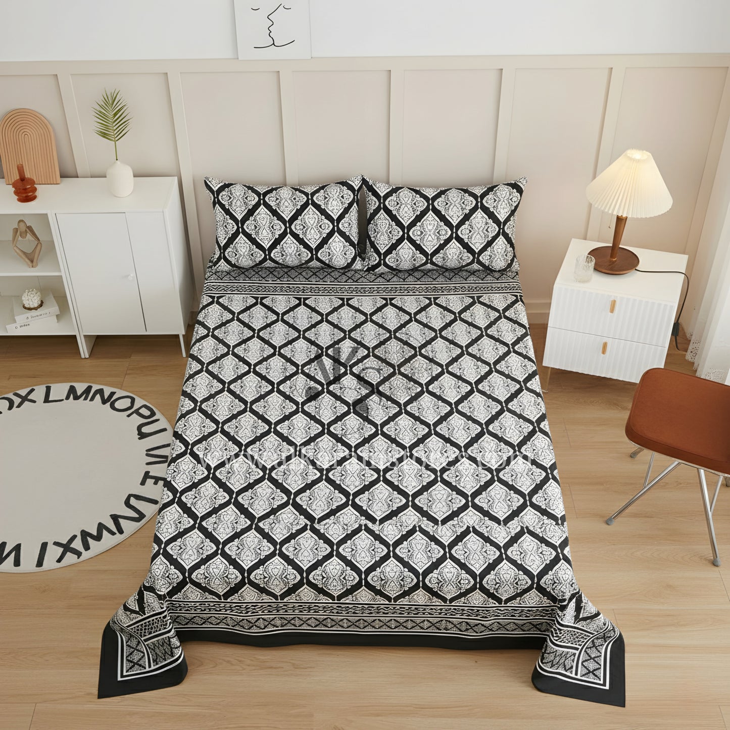 Crystal Cotton 3pc Bedsheet White Diamonds