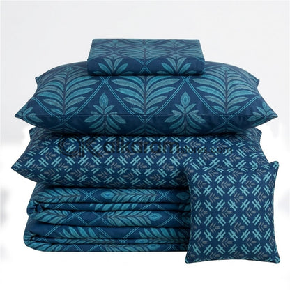 7pc Cotton Comforter Set Blue Crystal