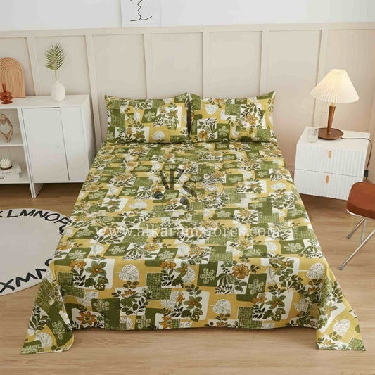 Crystal Cotton 3pc Bedsheet Olive Grid