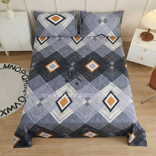 Crystal Cotton 3pc Bedsheet Grey Rhombus