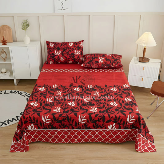 Crystal Cotton 3pc Bedsheet Red Lattice