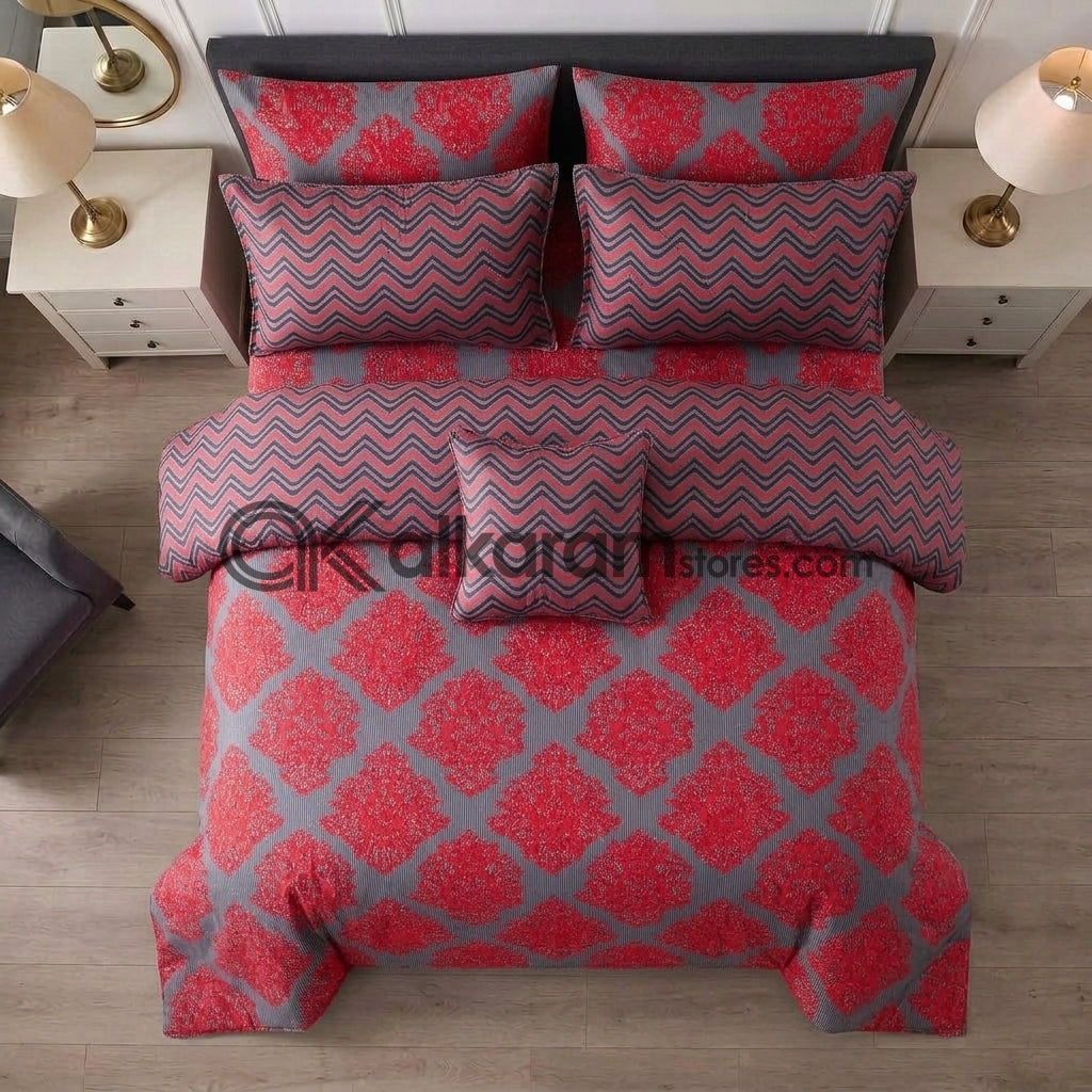 7pc Cotton Comforter Set Red Crystal