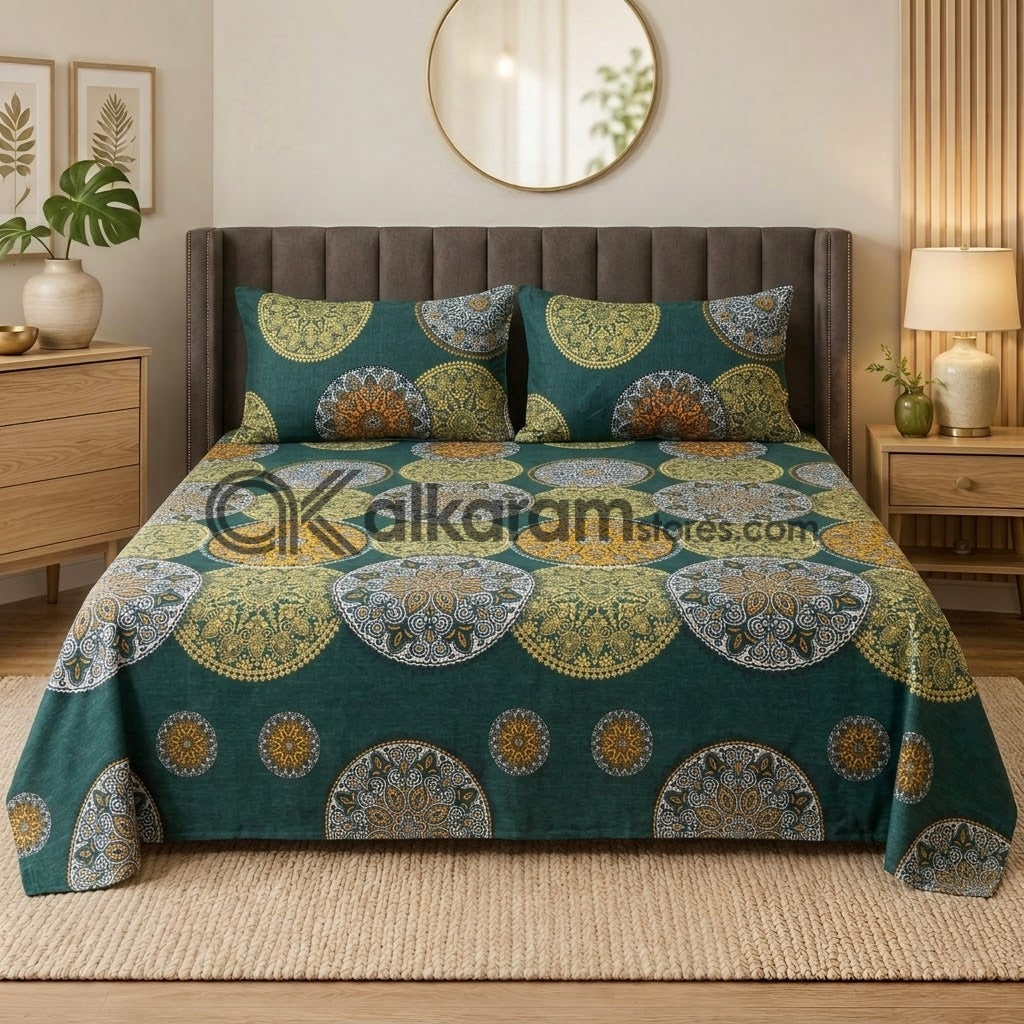 Crystal Cotton 3pc Bedsheet Green Mandala