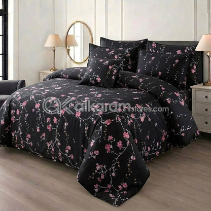 7pc Cotton Comforter Set Black Hollyhock