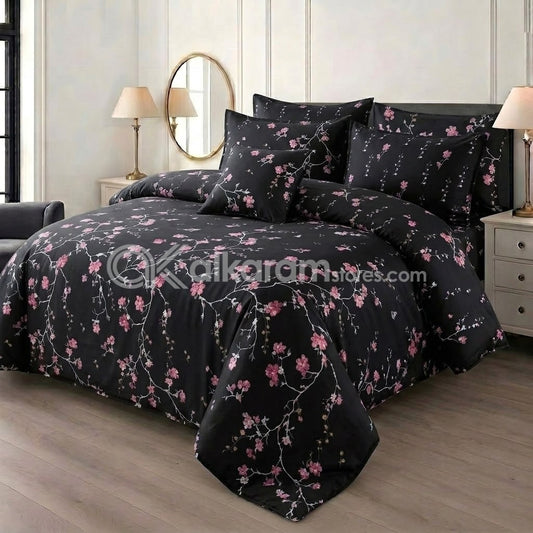 7pc Cotton Comforter Set Black Hollyhock