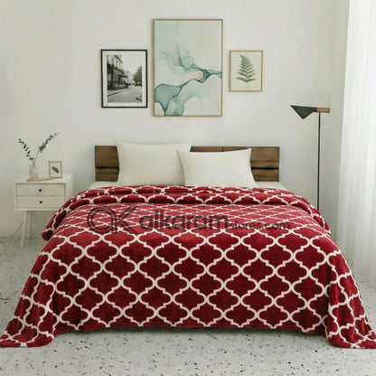Dark Red Trellis Printed Fleece Blanket