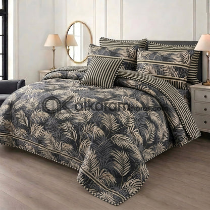 7pc Cotton Comforter Set Black Feather