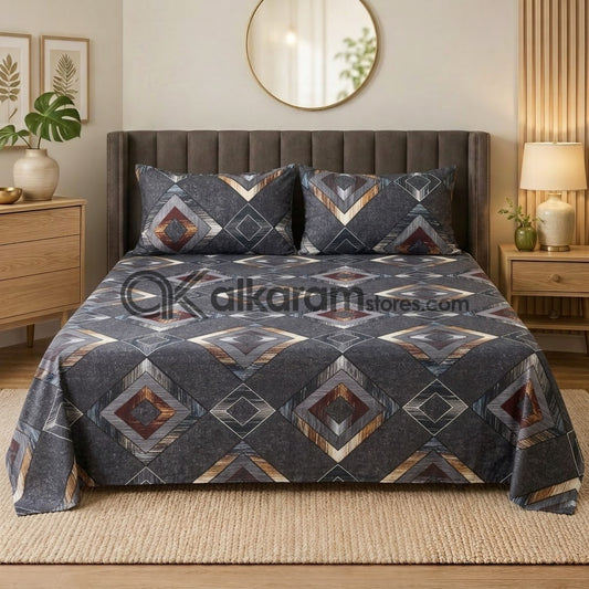 Crystal Cotton 3pc Bedsheet Black Rhombus