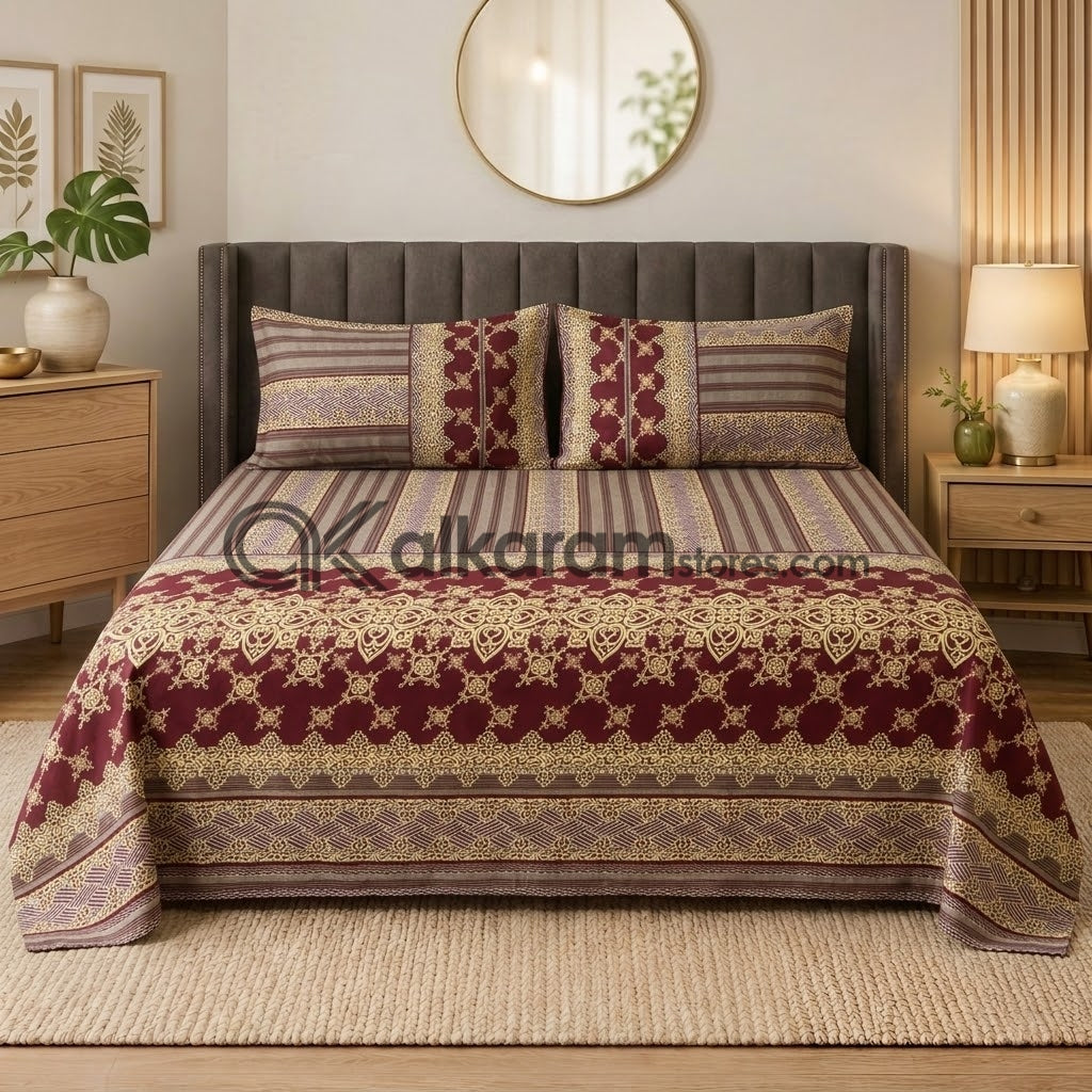 Crystal Cotton 3pc Bedsheet Red Garnet