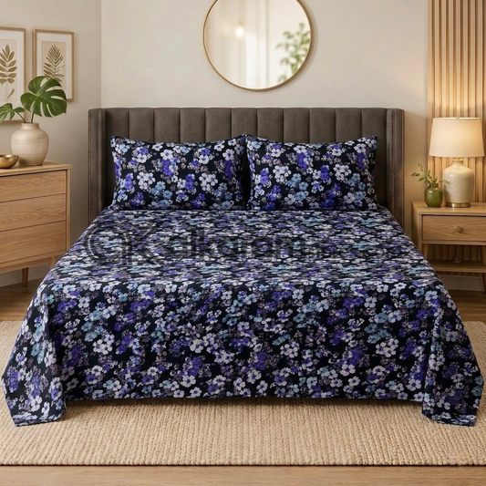 Pure Cotton 3pc Bedsheet Shadow Bloom