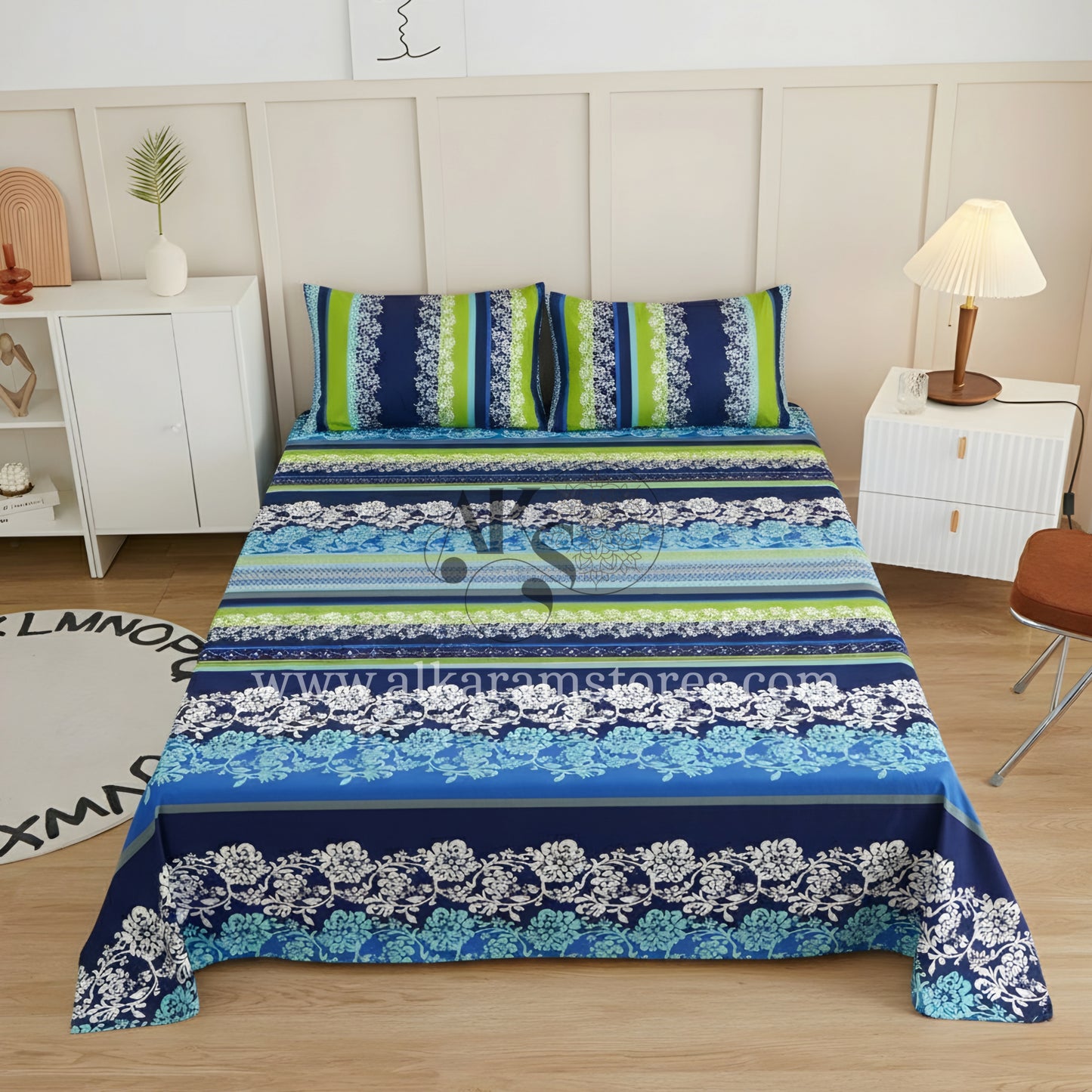 Crystal Cotton 3pc Bedsheet Blue Rhythmic