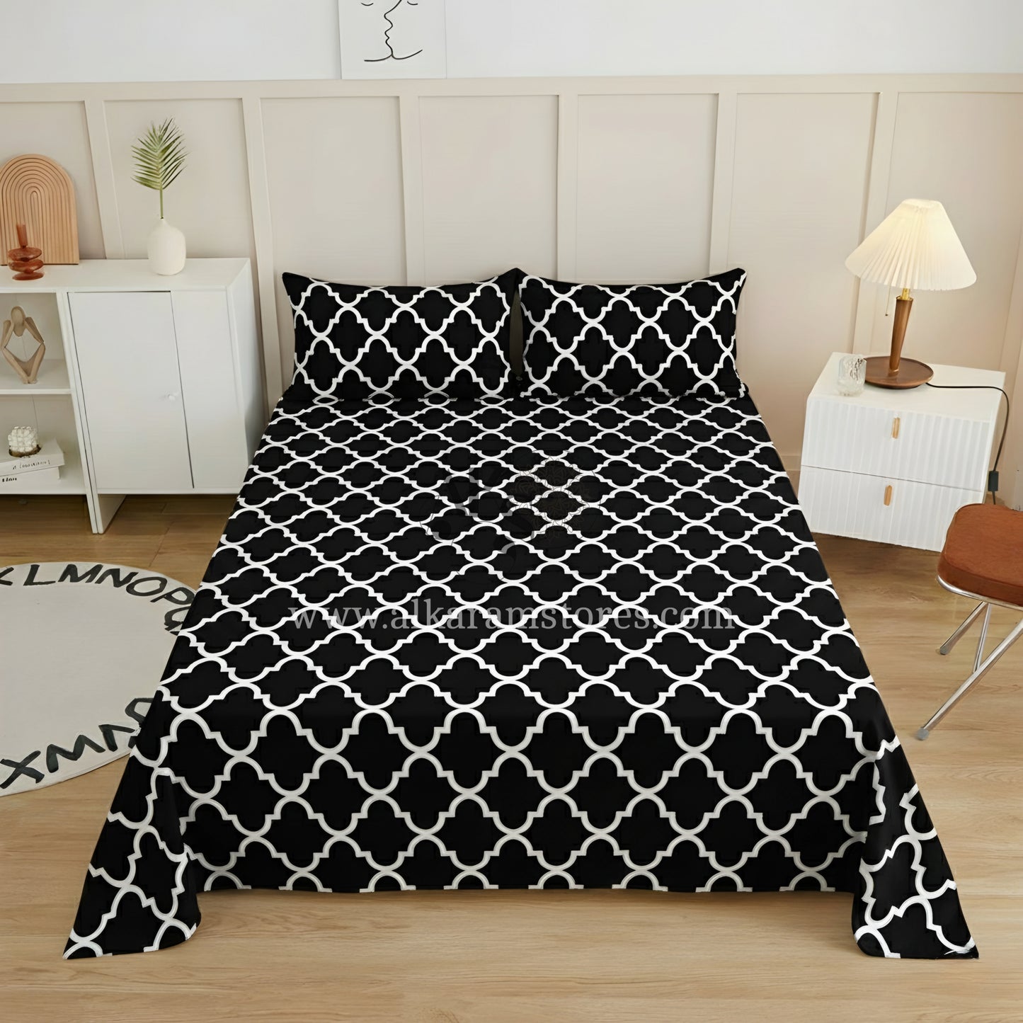 Crystal Cotton 3pc Bedsheet Black Moroccan