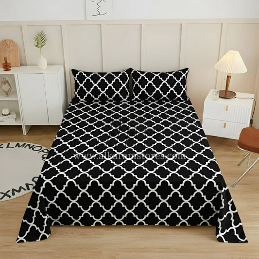 Crystal Cotton 3pc Bedsheet Black Moroccan