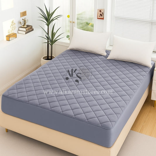 Grey Quilted Mattress Protector