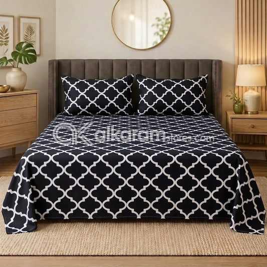 Crystal Cotton 3pc Bedsheet Black Moroccan