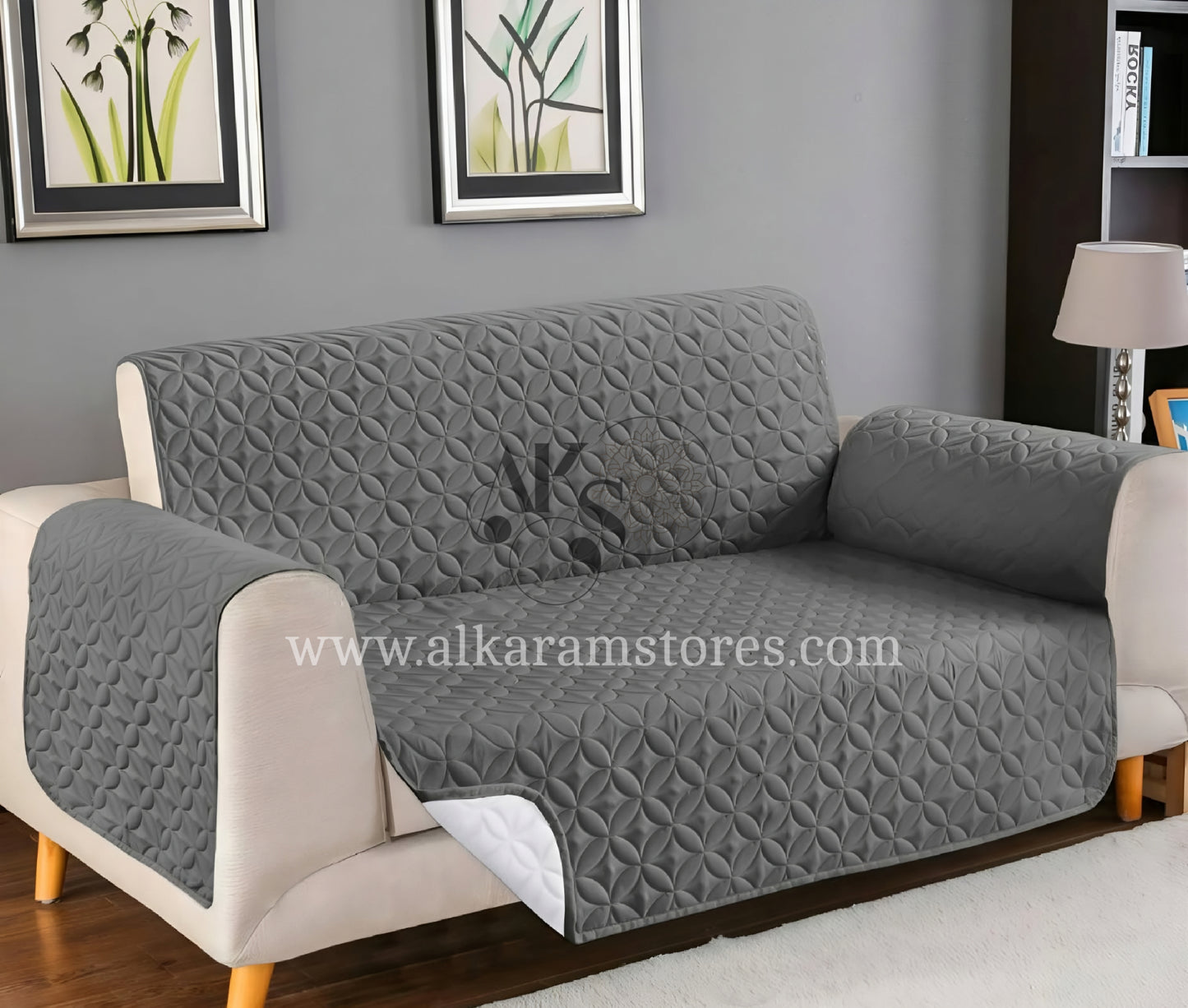Quilted Grey Sofa Cover