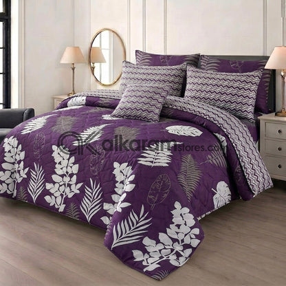 7pc Cotton Comforter Set Purple Feather