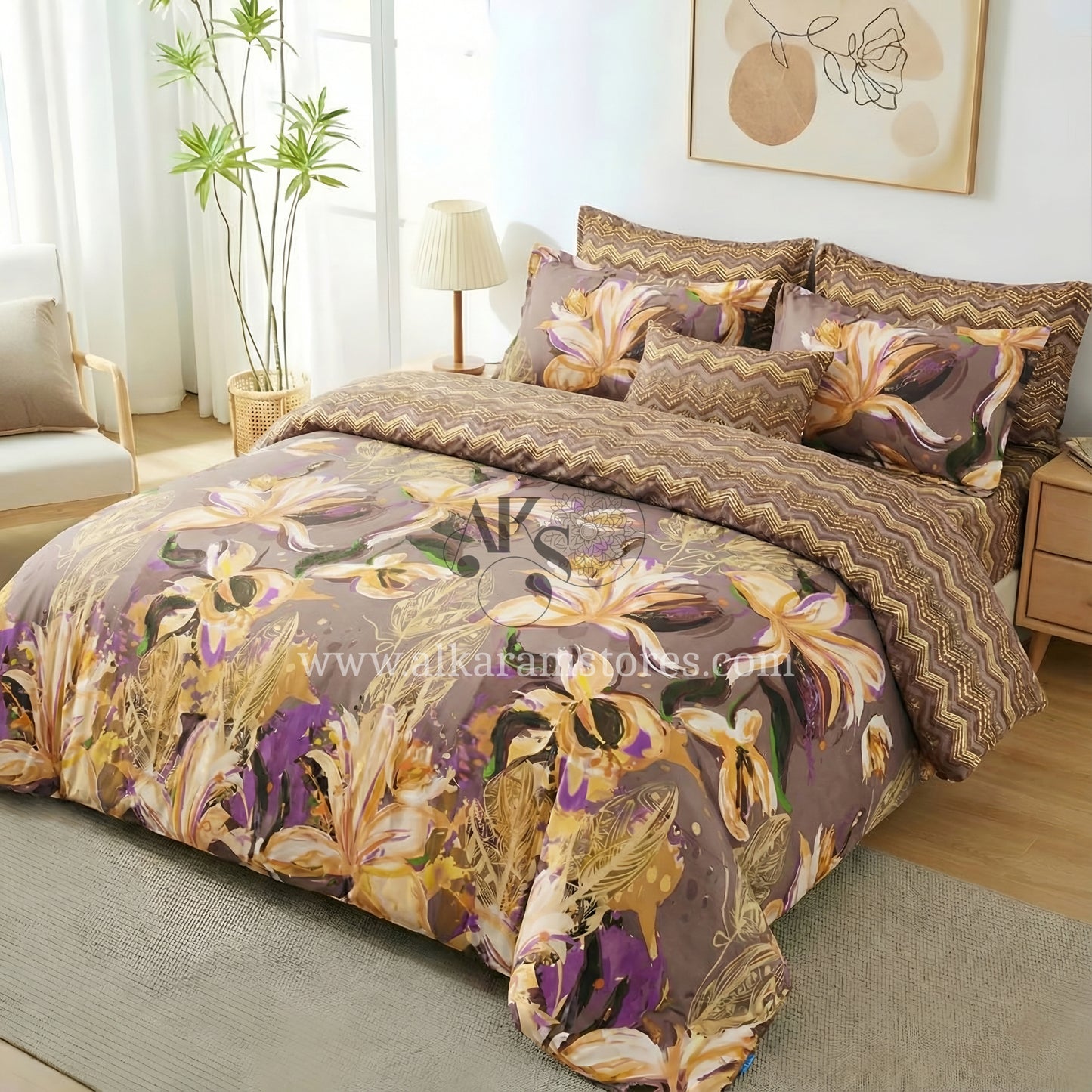 7pc Cotton Comforter Set Brown Chevron