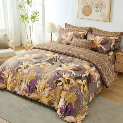 7pc Cotton Comforter Set Brown Chevron