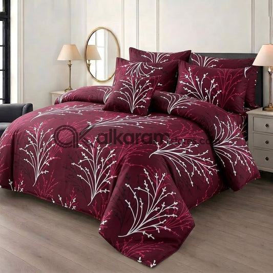 7pc Cotton Comforter Set Mehroon Twigs