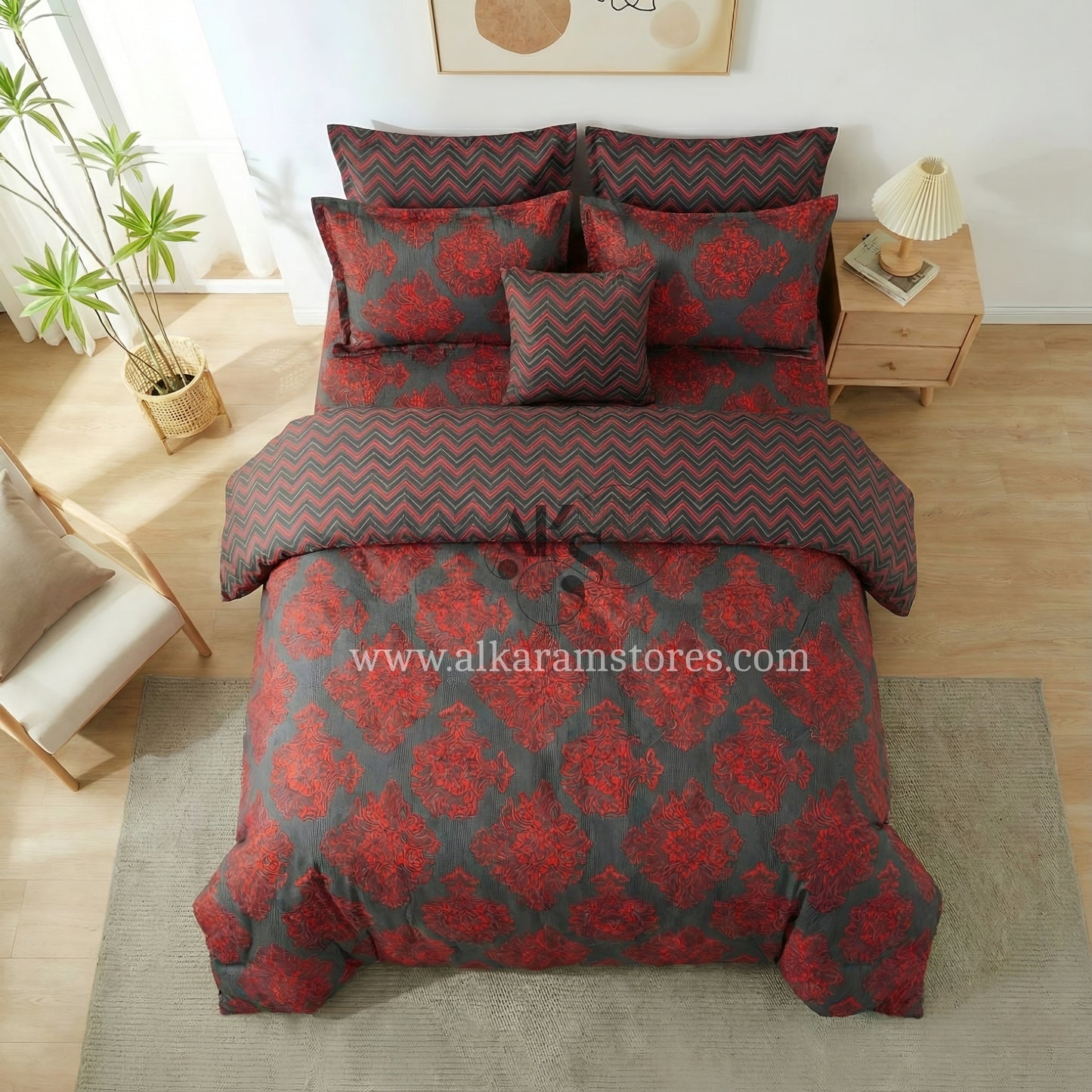 7pc Cotton Comforter Set Red Crystal