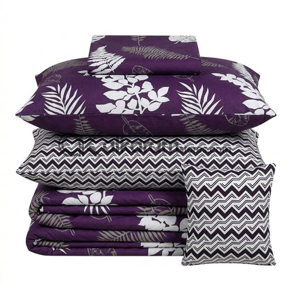 7pc Cotton Comforter Set Purple Feather