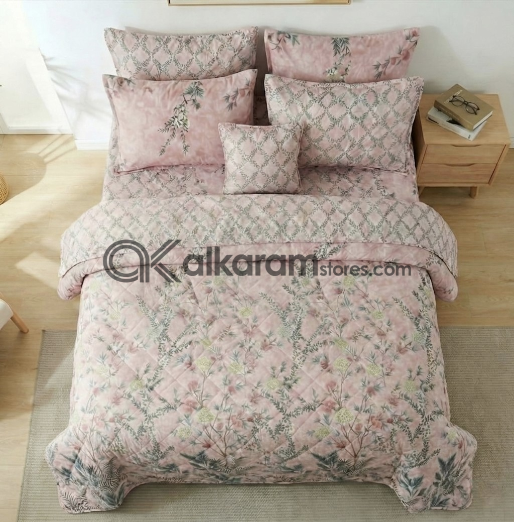7pc Cotton Comforter Set Pink Shrubs