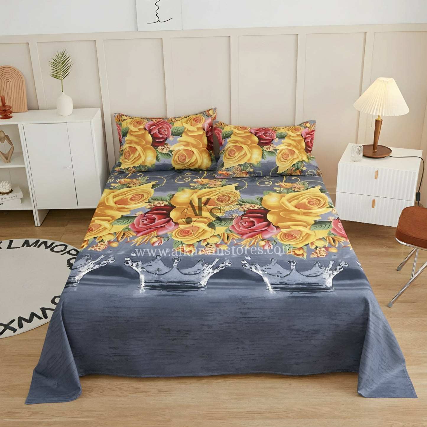 Crystal Cotton 3pc Bedsheet Grey Drops