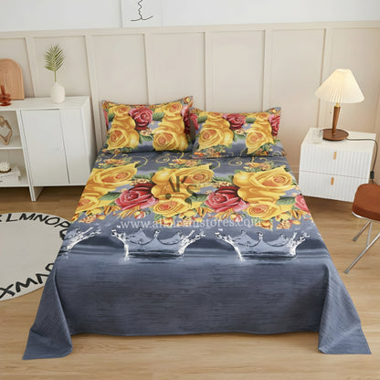 Crystal Cotton 3pc Bedsheet Grey Drops