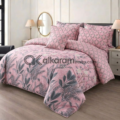 7pc Cotton Comforter Set Pink Shrubs