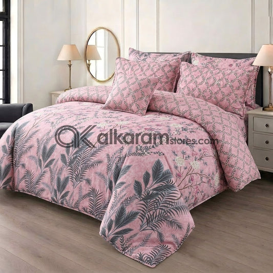 7pc Cotton Comforter Set Pink Shrubs