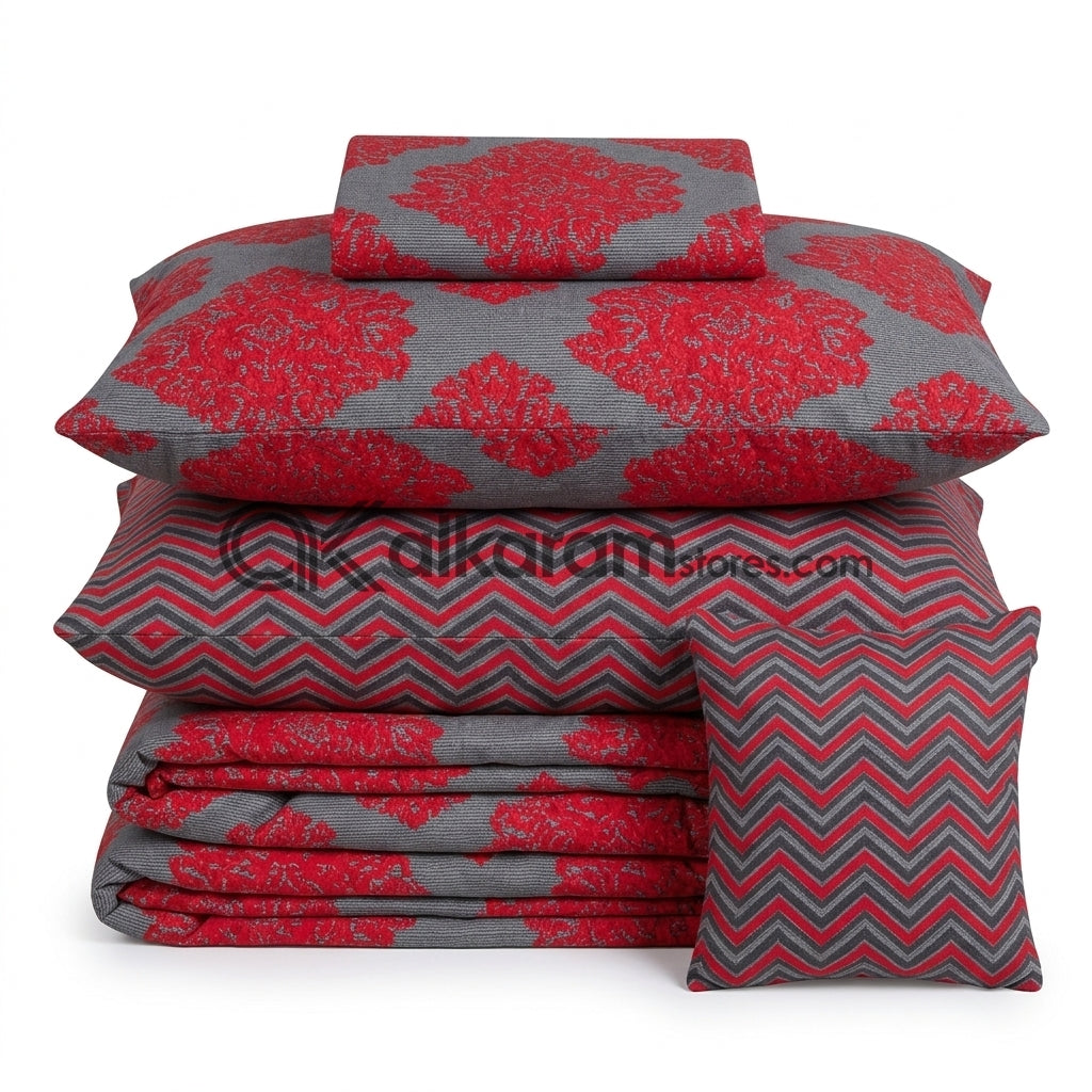 7pc Cotton Comforter Set Red Crystal