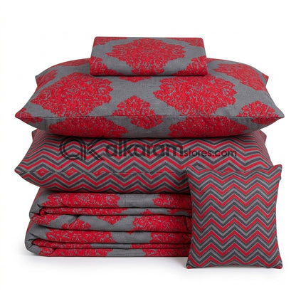 7pc Cotton Comforter Set Red Crystal
