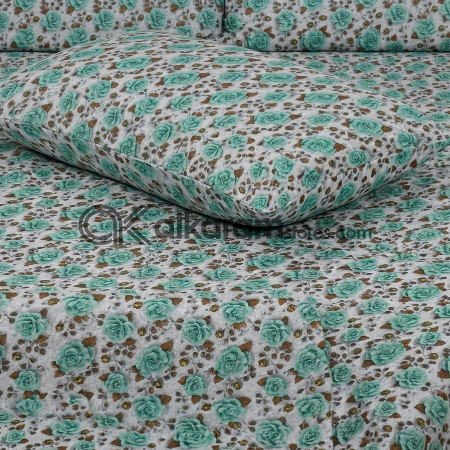 Pure Cotton 3pc Bedsheet Mint Rose