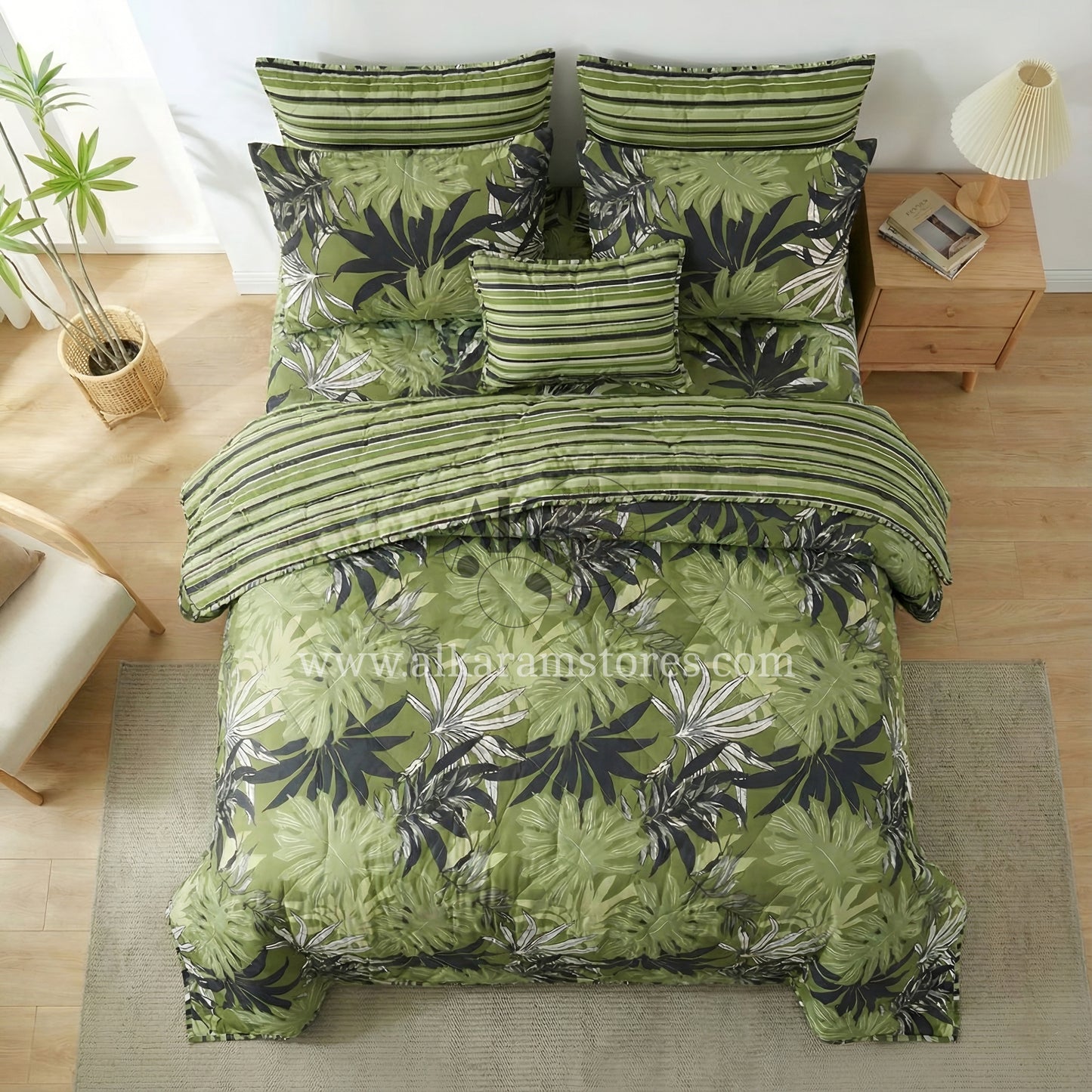 7pc Cotton Comforter Set Green Forest