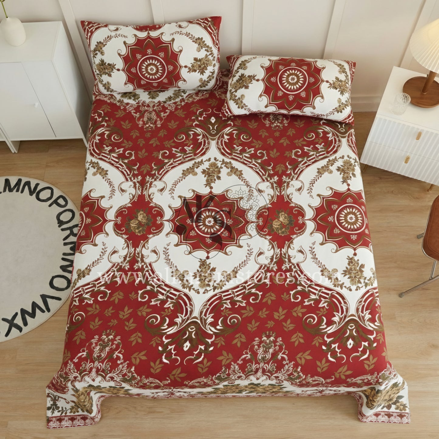 Crystal Cotton 3pc Bedsheet Red Ogee