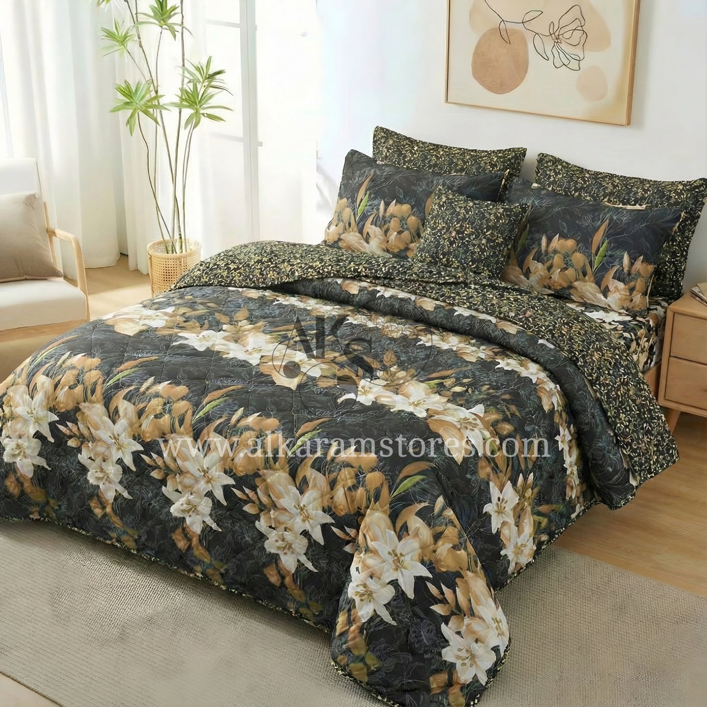 7pc Cotton Comforter Set Crystal Black