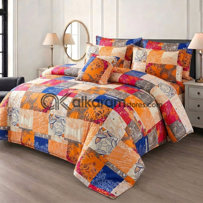 7pc Cotton Comforter Set Orange Paisley