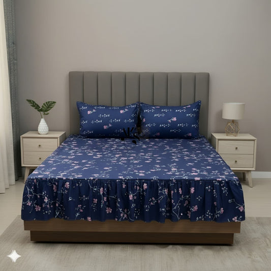 Cotton Frill 3pc Bedsheet Purple Hollyhock