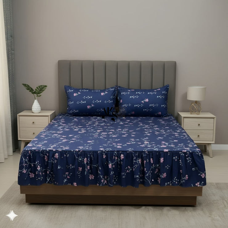 Cotton Frill 3pc Bedsheet Purple Hollyhock