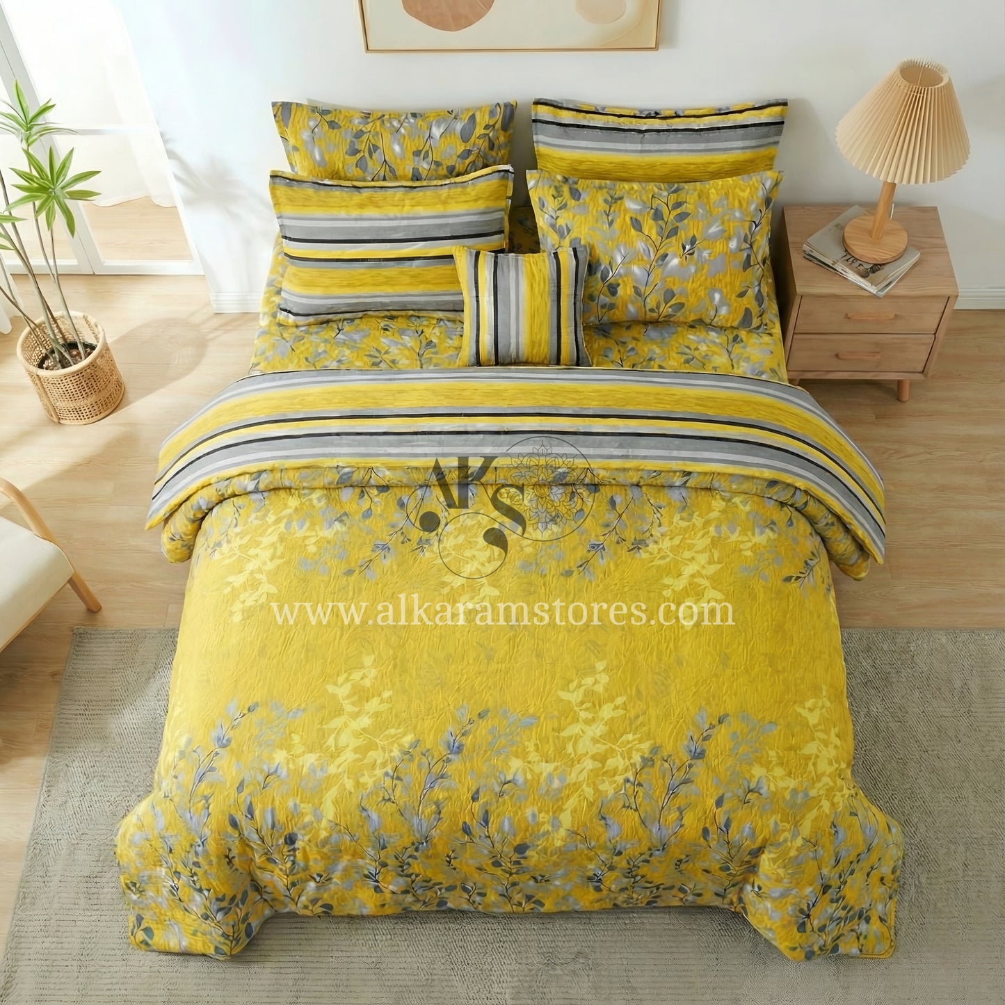 7pc Cotton Comforter Set Golden Tree