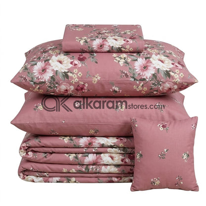 7pc Cotton Comforter Set Pink Floral