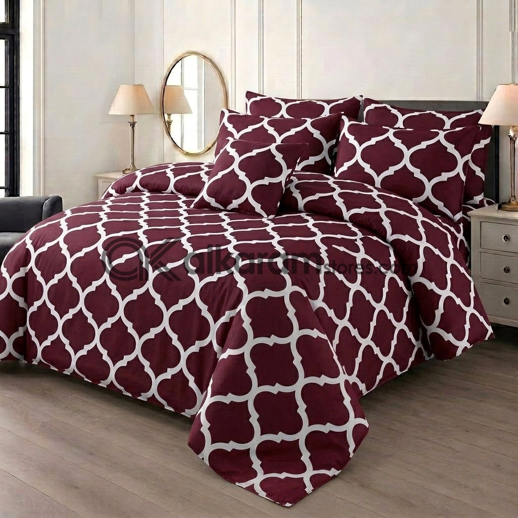7pc Cotton Comforter Set Red Moroccan