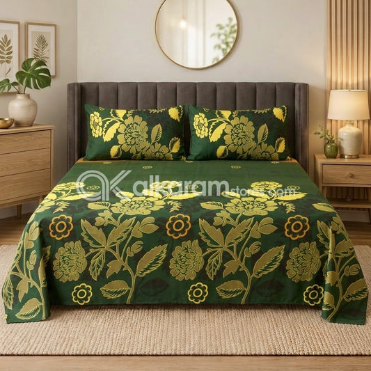 Crystal Cotton 3pc Bedsheet Army Floral