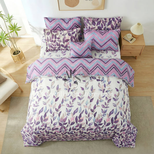 7pc Cotton Comforter Set Purple Botanical
