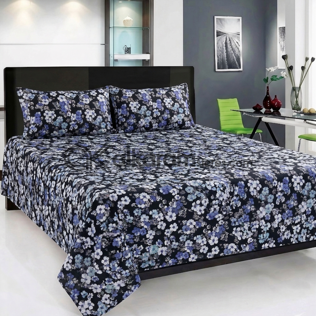 Pure Cotton 3pc Bedsheet Shadow Bloom