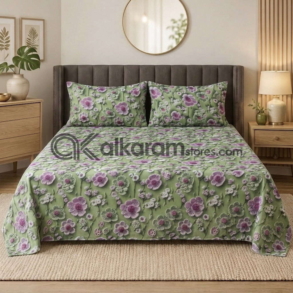 Pure Cotton 3pc Bedsheet Emerald Bloom