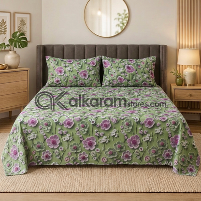 Pure Cotton 3pc Bedsheet Emerald Bloom