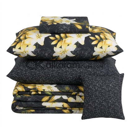 7pc Cotton Comforter Set Crystal Black