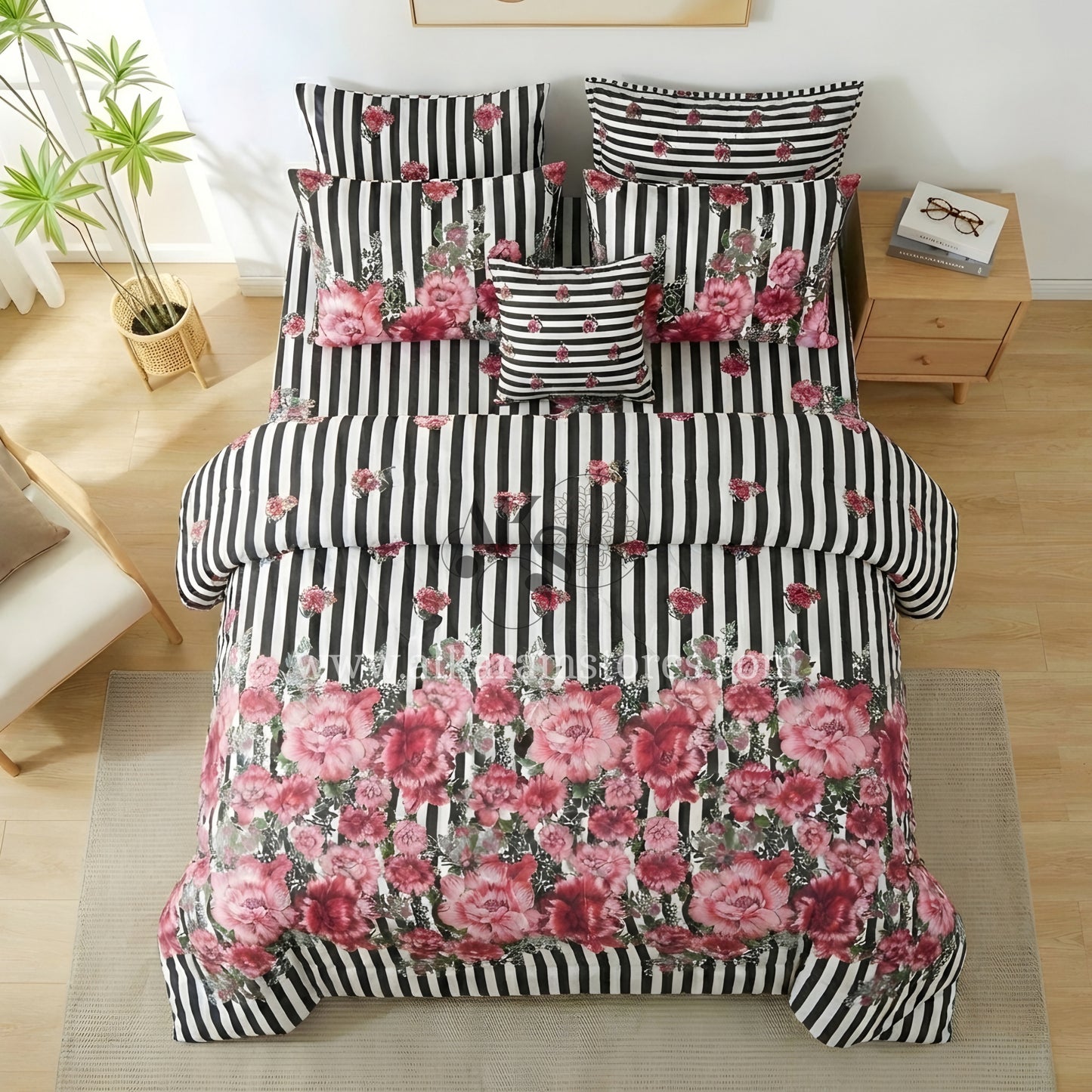 7pc Cotton Comforter Set Pink Zebra